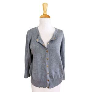 Carmen Marc Valvo Cardigan Sweater Grey Goldstone Snap Button Up Long Sleeve M